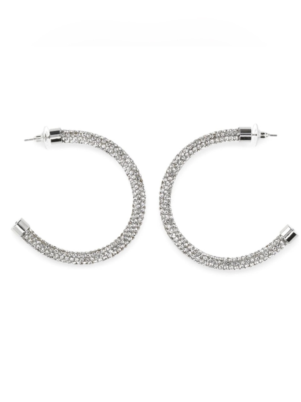 MADDEN NYC Rhodium Clear Crystal Pave Hoop Earrings